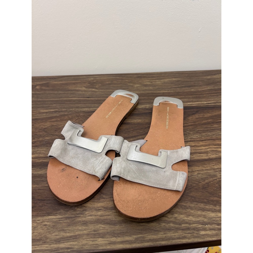Diane von Furstenberg DVF Silver Gray Suede Slide Sandals Women's Size 7.5